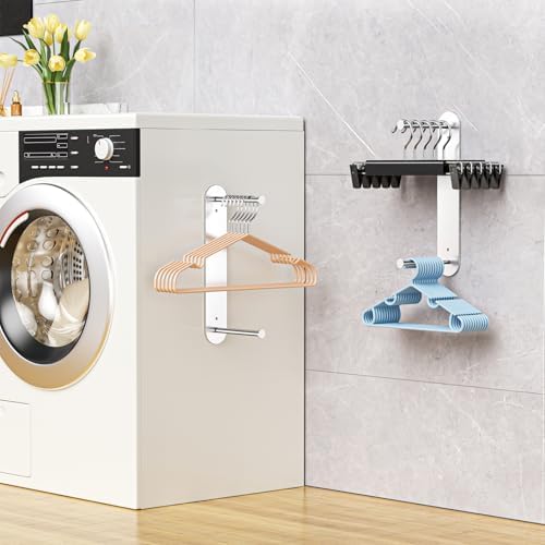 Hanger Holder for Laundry Room, Wall Mounted Clothes Hanger Organizer Stacker, Metal Space Saving Hangers Storage Rack for Washing Machine Dryer (Silver, 2Pcs) - Image 2