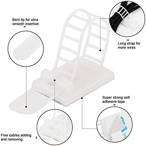 100Pcs Adhesive Cable Management Clips with 50Pcs Zip Ties, Adjustable Nylon Cable Strap Ties Wire Clips Clamps Organizer, Extra Screw & Hole - 3.55 Inch White - Image 3