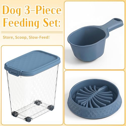 DRATO Pet Food Storage Container with Sealed Lid, Transparent Large Capacity Resin Bin for Dry Food, Treats, and Supplies, Includes Measuring Cup and Slow-Feed Bowl - Image 3
