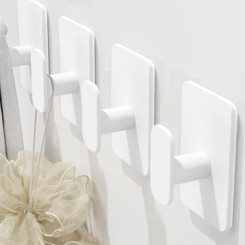 Large Heavy Duty Wall Hooks - 26lb Max, Stainless Steel Adhesive Towel Hooks for Hanging Towel, Coat, Robe, Hat, Sticky Towel Holder for Wall Mount in Bathroom, Shower, Kitchen (White, 4 Pack) - Image 4