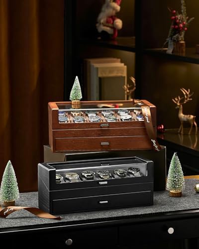 ProCase High End Wooden Watch Box for Men, 2-Layer Wood Watch Display Case Men's Jewelry Organizer Box with Drawer -12 Slot, Walnut - Image 2