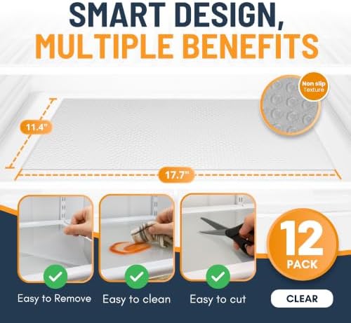 Refrigerator Liners for Shelves (12 Pack) by Linda’s Essentials - Non-Adhesive Shelf or Drawer Liner, BPA-Free Fridge Mats for Kitchen & Cabinets, Easy to Clean, Ideal Household Essentials (Clear) - Image 2