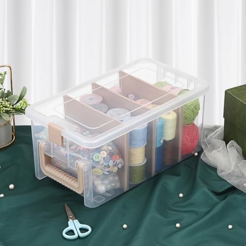 BTSKY Clear Plastic Dividing Storage Box with 4 Deep Compartment Sewing Box - Image 6