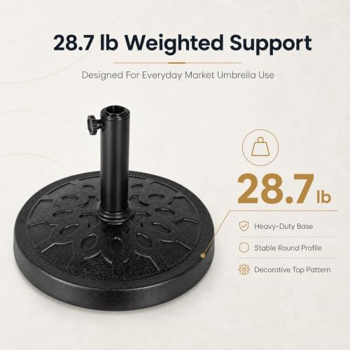 28.7 Lbs 17.91 Inch Round Umbrella Stand, Heavy Duty Weighted Base for Outdoor Market Parasols, Stable Holder for Patio Deck Lawn Garden Poolside, Black - Image 6