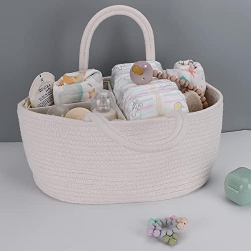 XUANGUO Cotton Rope Baby Diaper Caddy Organizer Basket with Handles White - Image 4