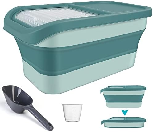 Pet Food Storage Containers, Collapsible Dog Food Container with Sliding Lid,13lb Cat Food Storage with Measuring Cup & Scoop, Plastic Dog Food Bin（green） by YECERCAN