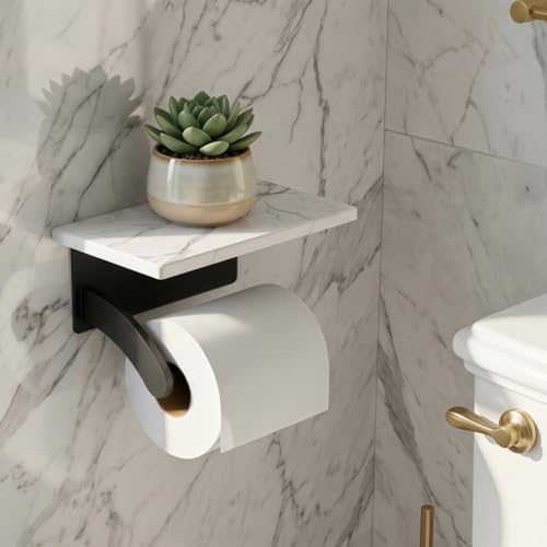 FORIOUS Natural Marble Toilet Paper Holder with Phone Shelf, Commercial - Image 2