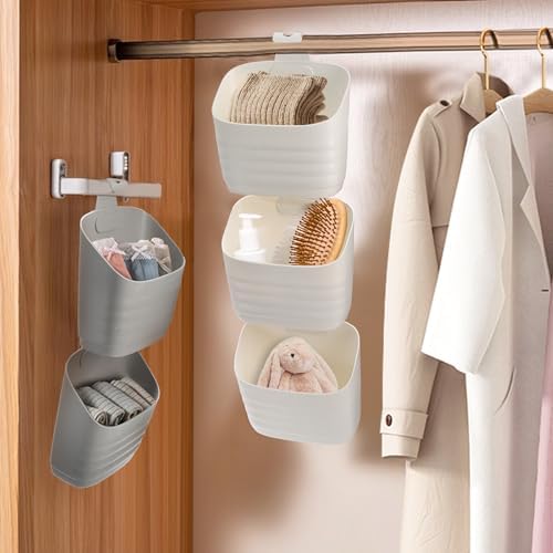 Noamus 6 Pack Plastic Hanging Basket for Kitchen, Over Cabinet Door Organizer with Removable Hook, Stackable Wall Mounted Storage Shower Caddy, No Drilling Shelf Bins for Food Bathroom Pantry Closet - Image 7