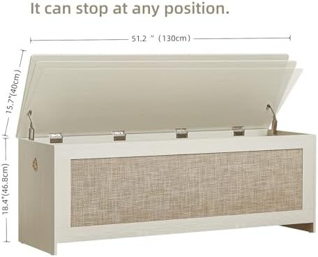 51.2" Storage Chest Large,Wooden Rattan Storage Bench.(White Cream) - Image 2