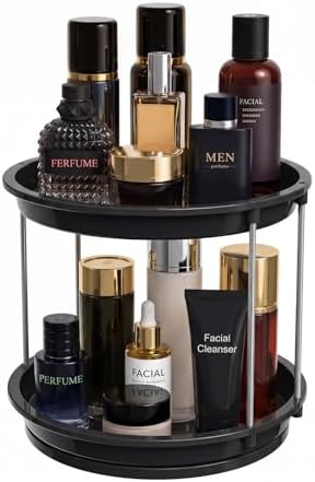 360 Rotating Makeup Organizer for Vanity, 2 Tier Cologne Organizer for Men, Skincare & Perfume Holder for Bathroom Counter, Dresser, Shelf, Cabinet, Black by Unknown