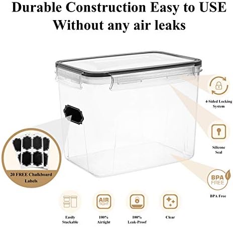 Wildone Airtight Food Storage Containers Cereal & Dry Food Storage Container Set of 6(Black Lid), Leak-proof & BPA Free, With 1 Measuring Cup & 20 Chalkboard Labels & 1 Chalk Marker - Image 6
