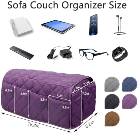 Sofa Armrest Organizer,Couch Remote Control Holder with 14 Pockets Waterproof Non Slip Recliner Organizer for TV Remotes Caddy, Book, Magazines, Ipad (Purple) - Image 2