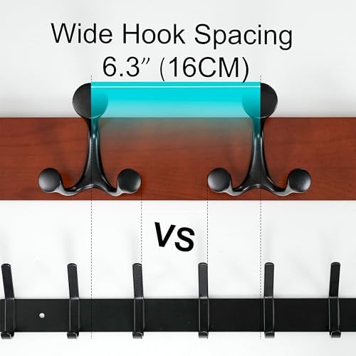 WEBI Coat Rack Wall Mount,17" Solid Wood Coat Hooks Wall Mounted Coat Hanger,16" Hole to Hole,Heavy Duty Hook Rack Rail,3 Triple Hooks for Hanging Coats,Jacket,Clothes,Hat,Backpack,Cherry - Image 4