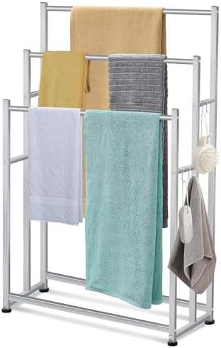 47.6 Inch Tall Free Standing Towel Racks 3 Tier Pool Towel Rack Outdoor Oversized Floor Bath Towel Drying Valet Holder Blanket Quilt Rack Stand for Bathroom Bedroom Beach Hot Tub Gym Pool Area Outside by Inchoco