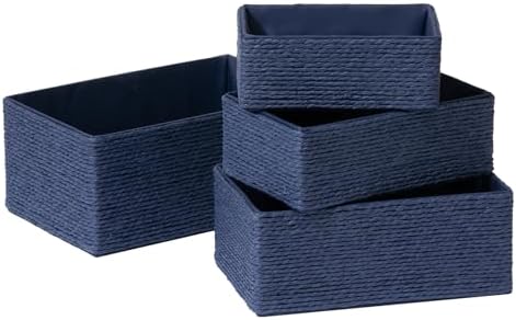 LA JOLIE MUSE Bathroom Basket Organizers, Paper Rope Storage, Blue 4 Pack by LaJol%C3%ADeMuse
