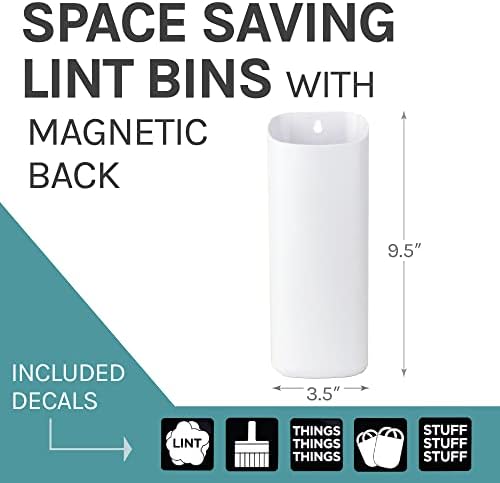 JS Jackson Supplies Small White Lint Bin with Magnetic Back, Slim Profile Trash Bin for Laundry Room and Kitchen, Wall Mountable - Image 2