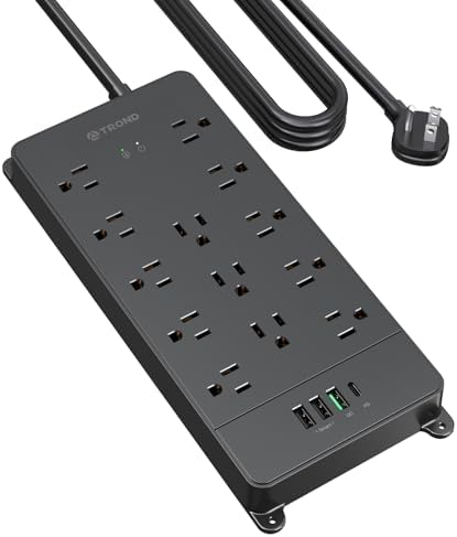 TROND 10ft Surge Protector Power Strip with 32W USB, 4000J,ETL Listed,Black by TRONDOfficial
