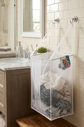 ALYER Wall Hanging Mesh Laundry Hamper,Over the Door Large Storage Bag with Big Metal Support Opening,Hardware Included (White) - Image 6