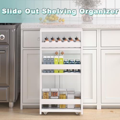 MARTY Slim Rolling Storage Cart, Wood Utility Kitchen Bathroom Laundry Cart - Image 3