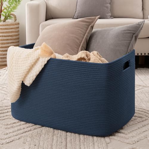 OIAHOMY 118L XXXLarge Rope Storage Basket, Oversized Blanket Basket Blue - Image 2