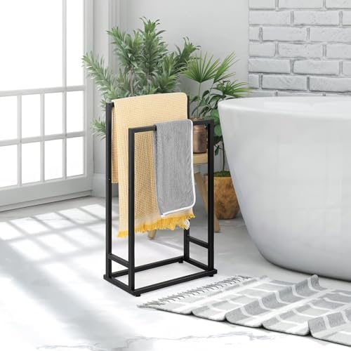 Towel Racks for Bathroom, 2 Tier Standing Stainless Steel Towel Racks Stand for Bathroom, Hand Towel Drying Rack Holder, Towel Bar Stand Blanket Rack, Black - Image 6