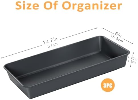3PCS Large Plastic Drawer Organizer Tray, 12" X 6" Desk Organizers Bins Set - Image 2