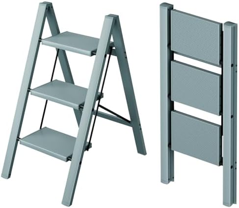 Taranta 3 Step Stool Foldable,Aluminum Step Ladder-Serene Blue by TARANTA
