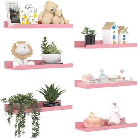 upsimples Floating Shelves for Wall Decor and Storage, Pink, 6Pcs 15.7'' by upsimples
