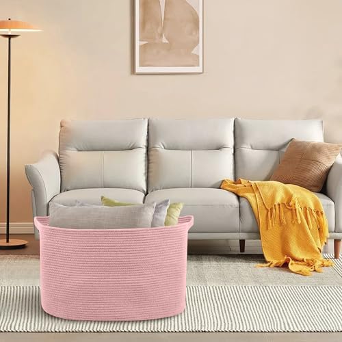 MEGASKET Extra Large Pink Storage Basket, 23.6" x 17" x 12" Rectangle Blanket Basket Living Room, Woven Cotton Rope Basket, Toy Basket Bins, Pink Baskets for Decor, Wicker Baby Laundry Basket - Image 4