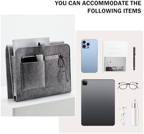 YOUDENOVA Bedside Caddy, Bedside Organizer for Dorm Room, Bunk Bed, Grey - Image 6