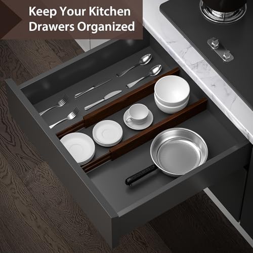 4 Pack Bamboo Drawer Dividers 17-22" Adjustable Kitchen Organizer, Mocha - Image 4