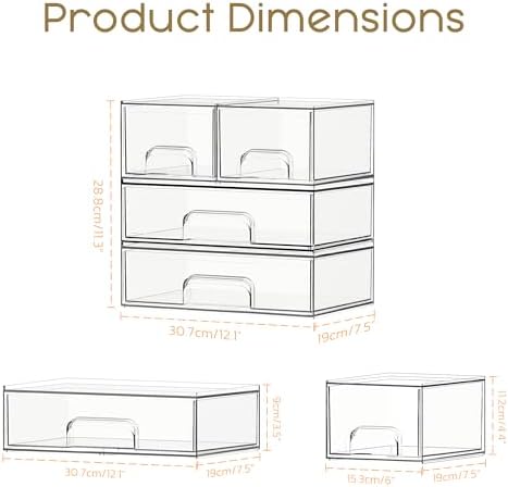 Criusia Stackable Storage Drawers, 4 Pack Clear Plastic Makeup & Bathroom Organizer, Versatile Storage Bins for Vanity, Under Sink, Kitchen Cabinets & Pantry - Image 2