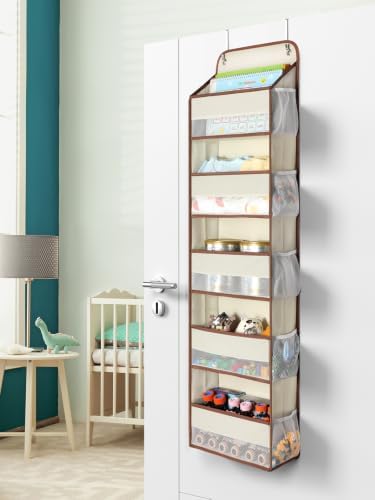 Yecaye 1 Pc 5 Tier Over the Door Organizer with 15 Pockets | 44lb Load Over the Door Storage | No Sagging Closet Organizers and Storage | Versatile Nursery Hanging Organizers for Home Dorm - Beige - Image 3