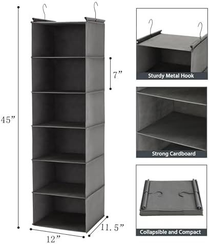 MAX Houser 6 Tier Shelf Hanging Closet Organizer,2 Pack, Grey - Image 3