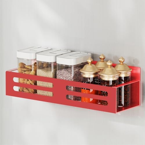Magnetic Spice Rack for Refrigerator, Metal Spice Rack Organizer, Magnetic Shelf for Fridge 4Pack Red - Image 6
