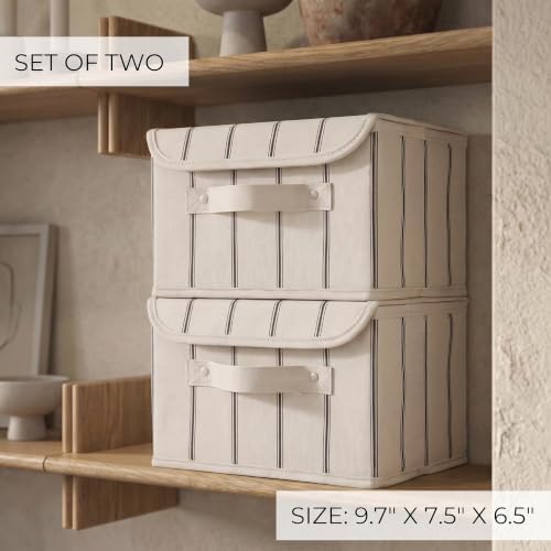 Decorative Linen Storage Boxes with Lids - Spacious Set of 2 Organizer Bins - Image 2