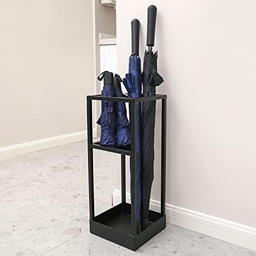MyGift 20 Inch Tall Black Metal Geometric Umbrella Stand with Drip Tray - Image 4