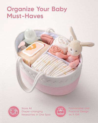 Maliton Diaper Caddy for Baby Girl-Cotton Rope Diaper Caddy, Diaper Organizer for Changing Table, Portable Baby Basket for Storage Baby Stuff, Newborn boy girl baby essentials Registry Items - Image 4