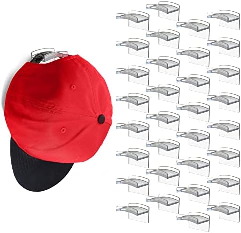 Modern JP Adhesive Hat Hooks for Wall (32-Pack) - Minimalist Hat Rack Design, No Drilling, Strong Hold Hat Hangers - USA Patented, Clear by ModernJP