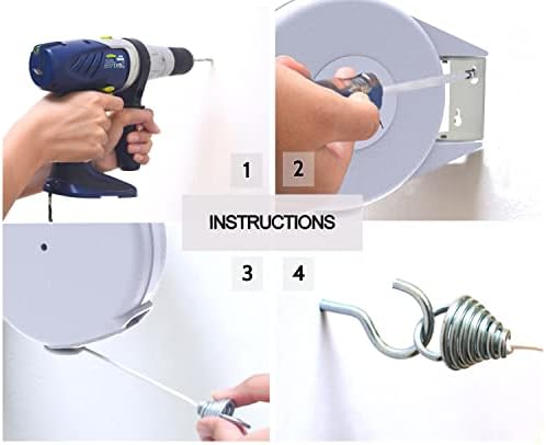 Retractable Clothesline - Portable Heavy Duty Indoor and Outdoor Washing Line - 40 Feet PVC Retracting Clothes Line with Wall Mount Hang the Wet Dry Clothing Laundry - Easy Installation (White) - Image 2