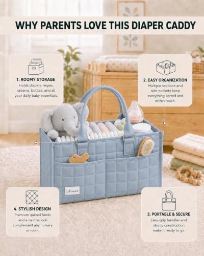 Baby Diaper Caddy Organizer, Portable Nursery Storage Basket with Handle - Image 4