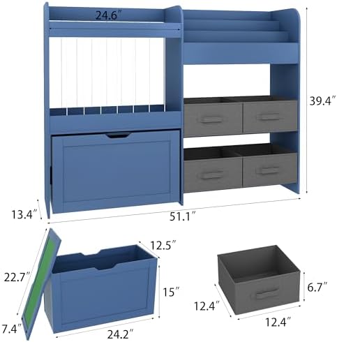 51.1" W Toy Storage Organizer with Stuffed Animal Storage, Wooden - Image 2