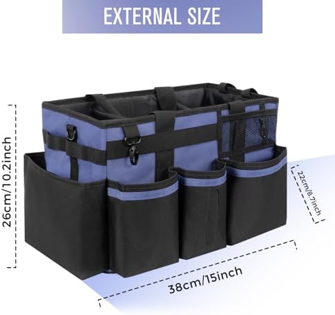 SCAVATA Wearable Cleaning Caddy, Cleaning Caddy Supplies Organizer with Handle & Shoulder Straps for Housekeepers, Under Sink & Car Cleaning Tool Organizers Bag with 4 Foldable Divider (CeruleanBlue) - Image 5