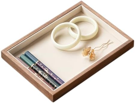 Black Walnut Wooden Flat Jewelry Tray with Lint-Lining, Stackable Jewelry Drawer Storage, Display Tray for Jewelry Organization & Showcase, Premium Quality Jewelry Holder for Women by MIGAKUHOME