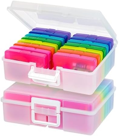IRIS USA Photo Storage Box |Made in USA| 16 Cases - (2-Pack) - Pearl/Multi by IRISUSA