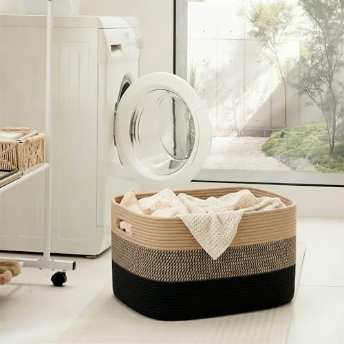 Artfeel Blanket Basket,Rectangle Woven Baskets for Storage,100L Laundry Basket for Decorative Nursery Blanket,Toys,Dirty Clothes and Magazine in Shelves,Baby Room,and Living Room - Image 3