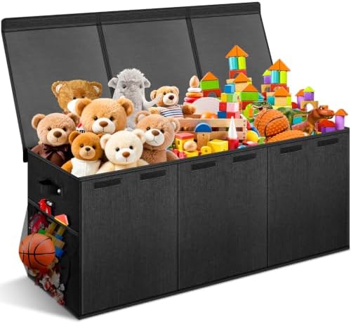 Extra Large Toy Box with Lids, Collapsible Storage Bin, 38"x16"x14",Black by Rocamdo