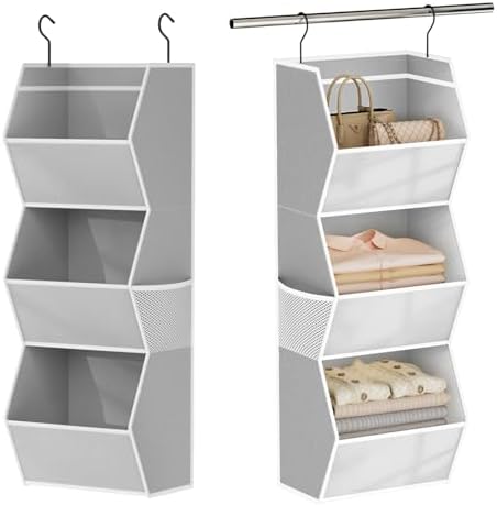 Closet Hanging Organizer with Pockets, 3 Shelf Hanging Clothes Organizers by Wawocs