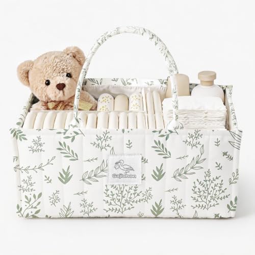 Diaper Caddy Organizer – Nursery Storage Basket (Sage Sprigs) by gajiuhon