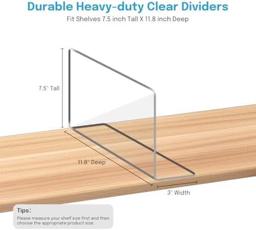 OKPOW Shelf Dividers Closet Organizer - 7.5" Tall X 11.8" Deep Acrylic Clear Sturdy Separate for Clothes Purse - Adjustable Space Saver Easy Install for Home Organization Enthusiasts 4 Pack - Image 2